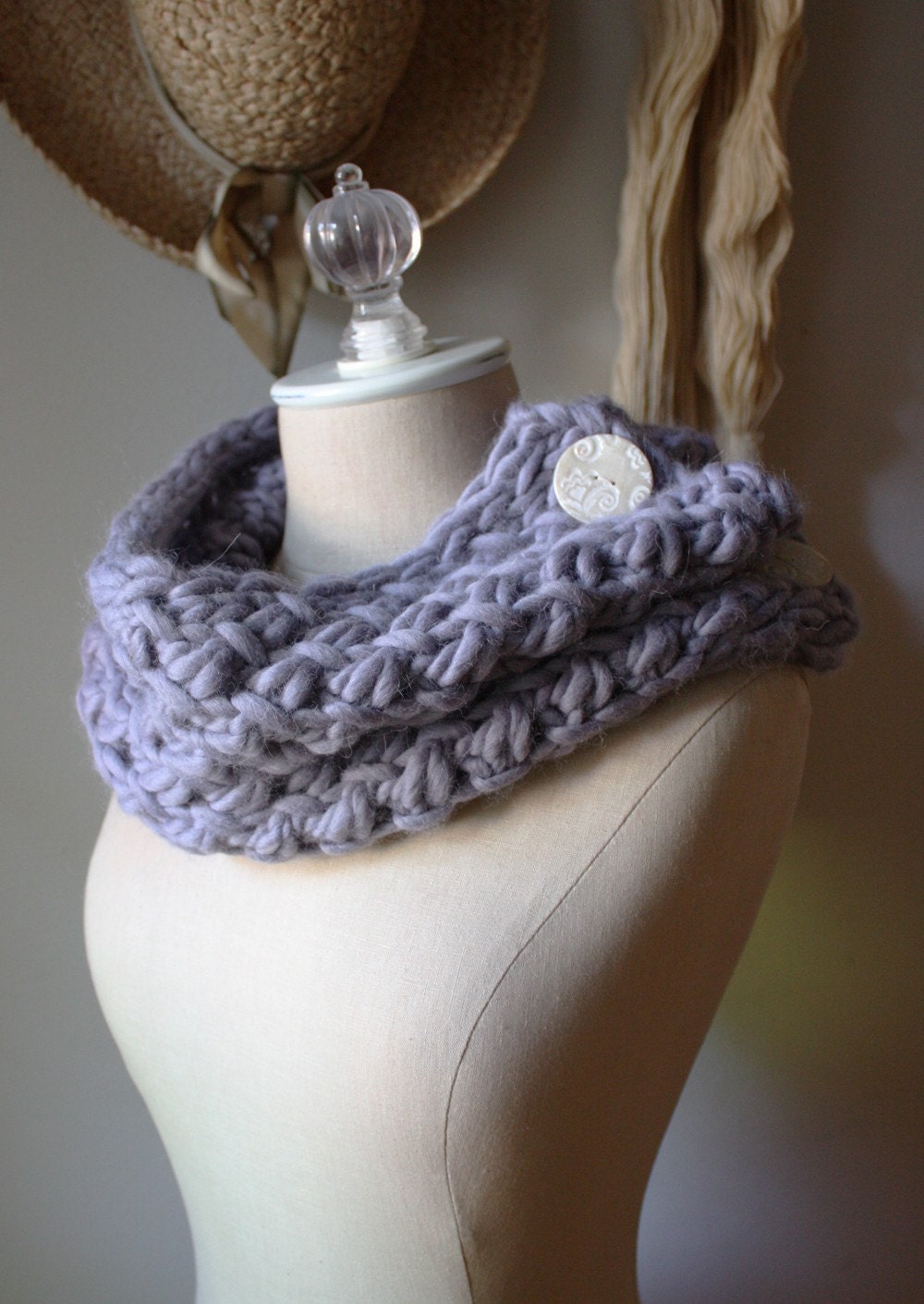 Cowl Shoulder Warmer / Winter Lilac LUXE / Twist Cowl / Hand Knit