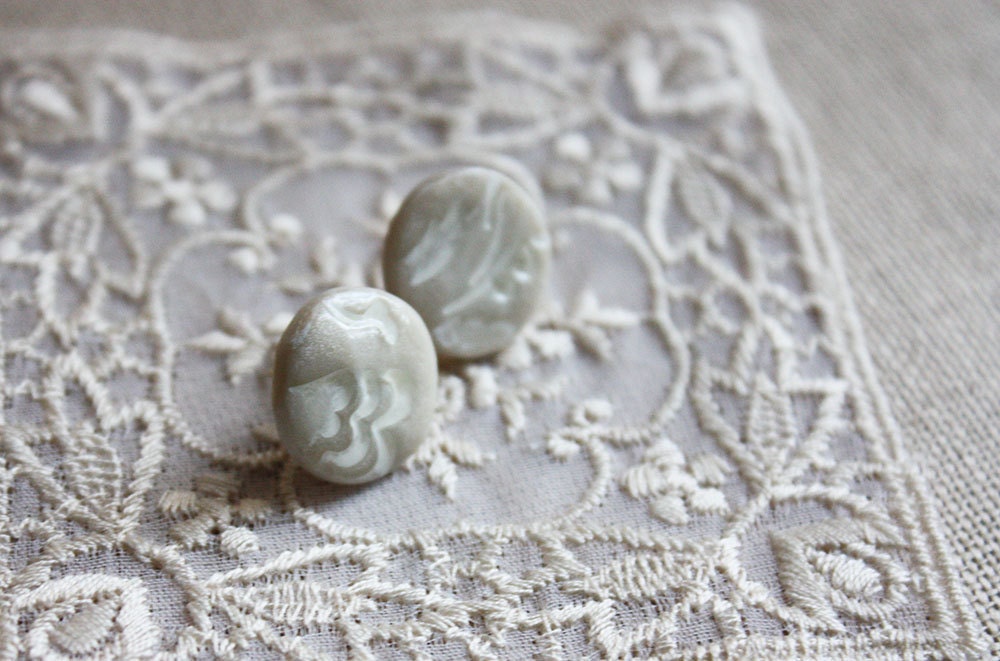 Pearl Ivory Filigree Stud Earrings Extra Small / Handcrafted Polymer Clay