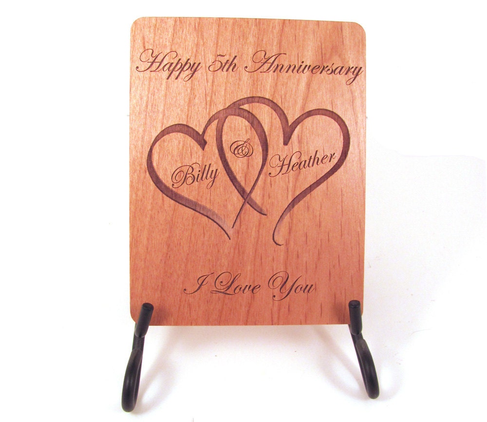 Anniversary Card - 5 Year Anniversary Wood Card - Personalized Engraving