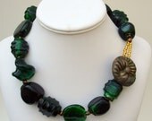 Chunky Necklace with Green  Beads,  Unique Jewelry