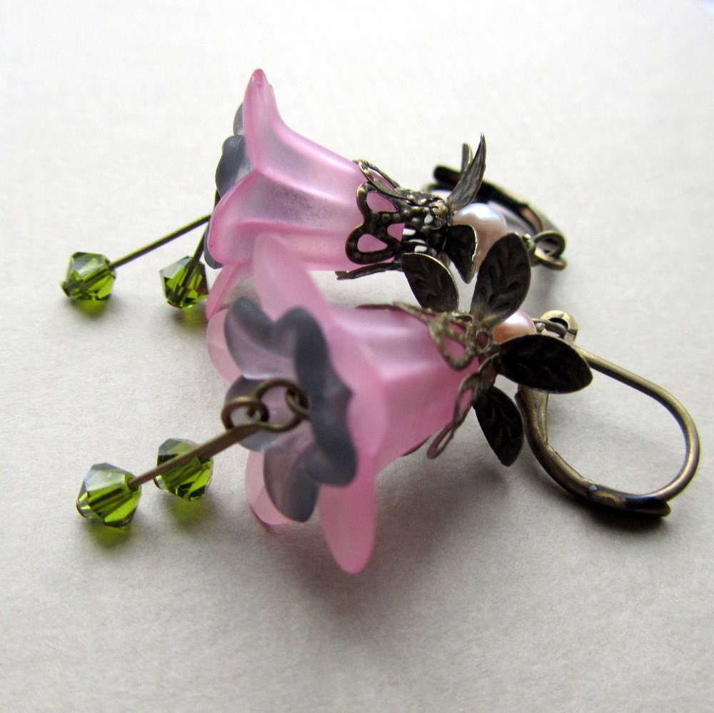 Pink Flower Dangle Earrings,  Victorian Jewelry