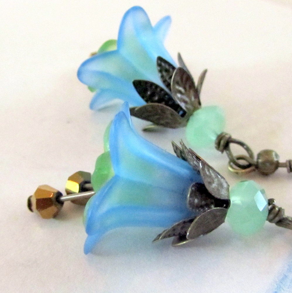Blue Flower Dangle Earrings,  Victorian Jewelry