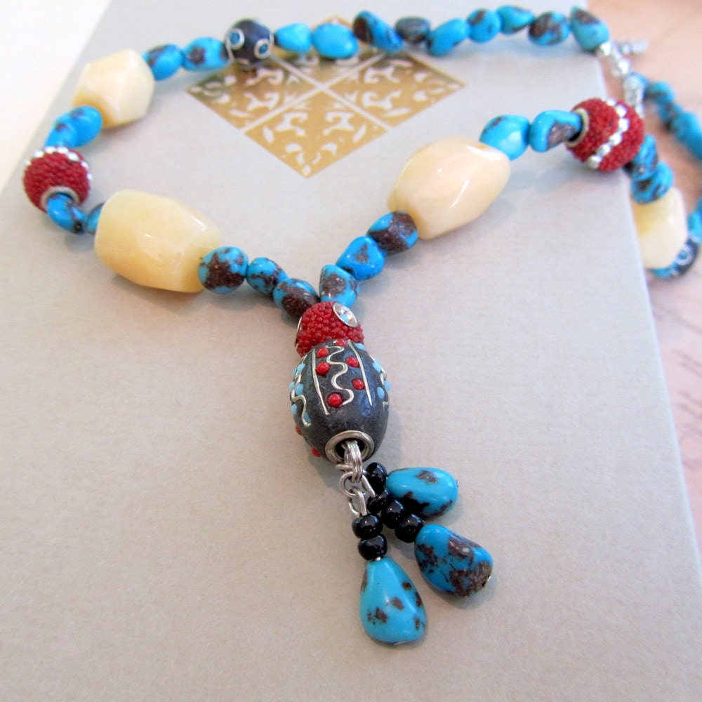 Turquoise Necklace, Beaded Jewelry