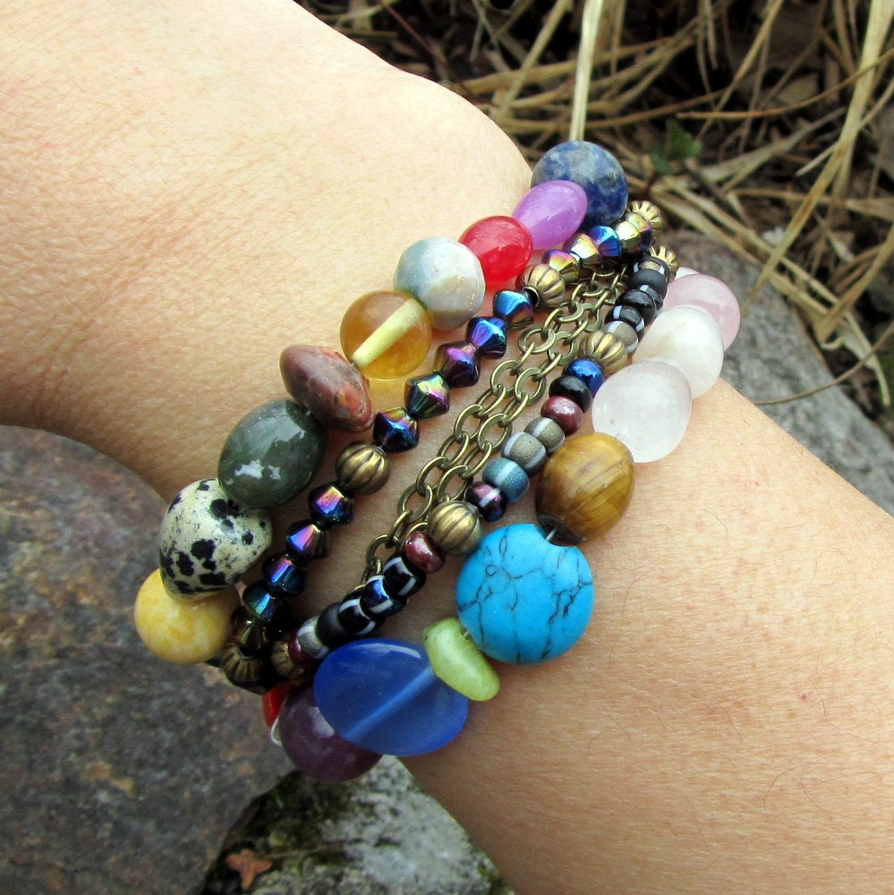 Multi Strand Bracelet, Bead Bracelet, Cuff Bracelet, Bohemian Jewelry