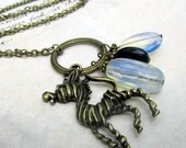 Charm Necklace, Long Chain Necklace, Zebra, Beaded Jewelry