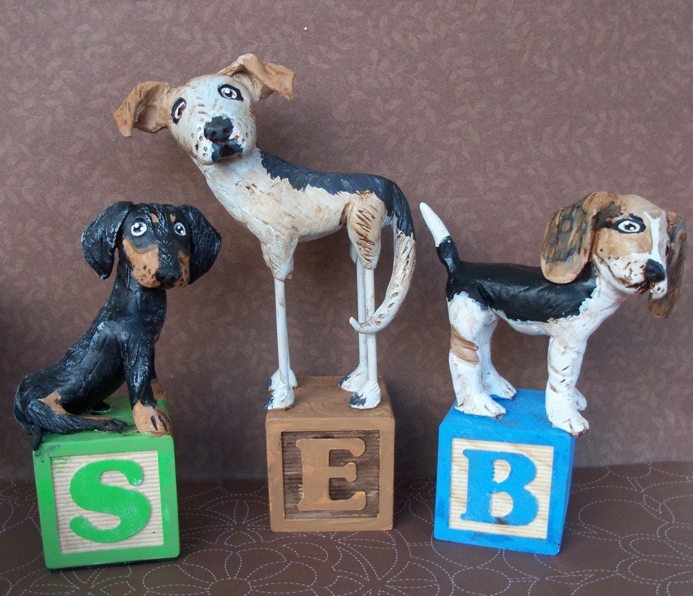 Customize your dogs-THREE paper clay dog sculptures