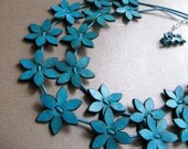 Turquoise Leather Flowers Necklace