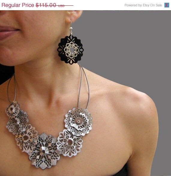 Happy New Year Sale Silver Lace Leather Necklace - Laser Cut - Unique Design - Etsy front page