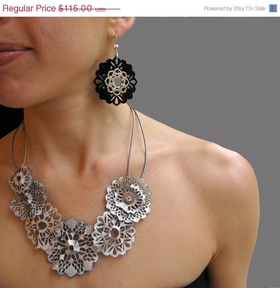 Happy New Year Sale Silver Lace Leather Necklace - Laser Cut - Unique Design - Etsy front page