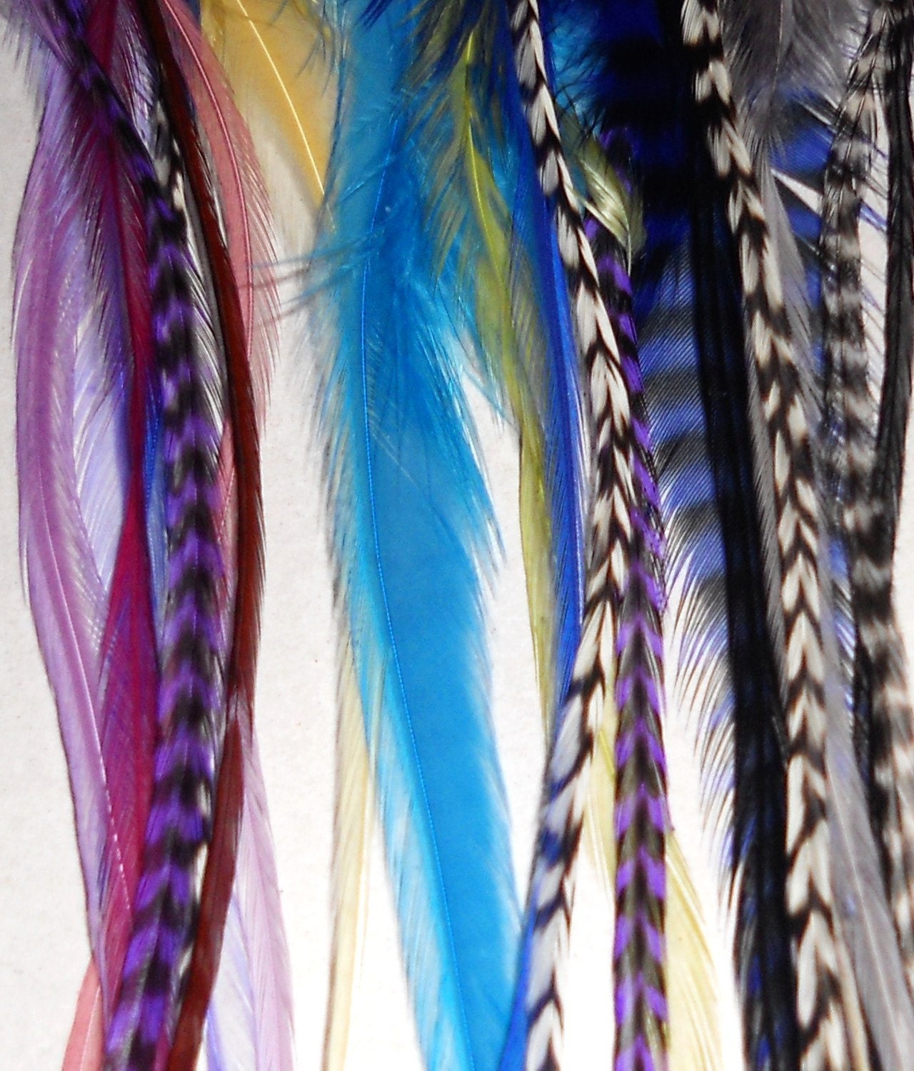Sky Mix 18 Feathers for hair extensions and 4 crimp beads