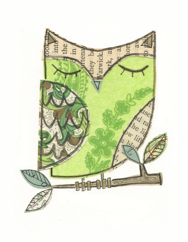 Flora - 5x7 collage owl - LIL ART CARD
