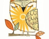 Charles - 5x7 collage owl - LIL ART CARD