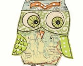Dora- 5x7 collage owl - LIL ART CARD Susan Black