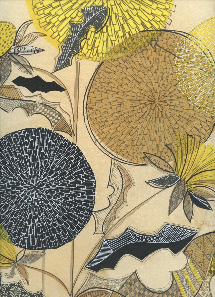 dandy lion No.5 - large original collage drawing