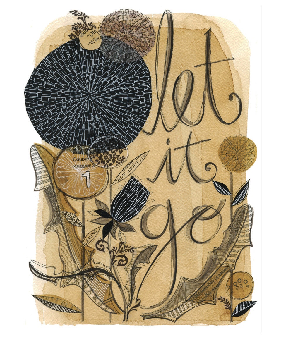 let it go - 11X14 GICLEE PRINT, botanical collage, Susan Black