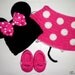 Custom crochet Minnie Mouse ears hat hot pink bow beanie diaper cover skirt booties set photo prop