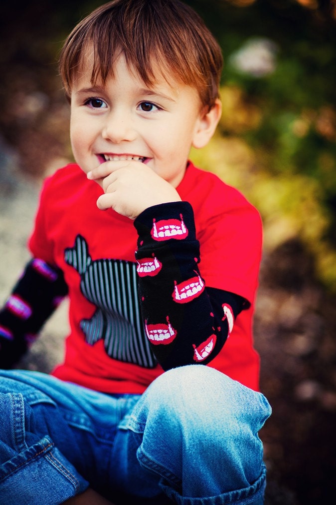 KOOL KID Arm / Leg Warmers for Baby, Toddler, Child, Tween Boy or Girl - Vampire TEETH - Fun and Functional Fashion