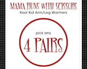 4 pair listing - KOOL KID Arm/Leg Warmers for Baby, Toddler, Kid, Tween Girls and Boys - Choose any 4 pair of the 14 inch length