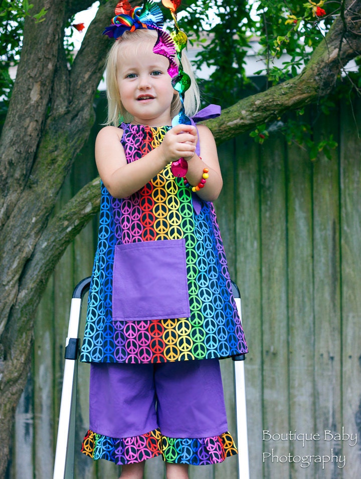 PEACE and RAINBOWS Pillow Case Dress with Treasure Pocket OR Applique - Baby, Toddler, Girls sizes - 1/2, 2/3, 4/5, 6, 7/8, 9/10
