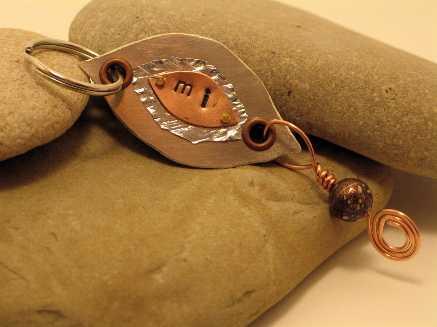 Copper & Aluminum Michigan Key Chain with Copper Firebrick dangle