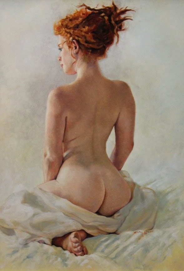 Sacrament' original figure oil portrait classical nude figurative portrait figure painting by Kimberly Dow