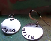 Sterling stamped earrings personalized mom sister read write teacher librarian bookworm reader