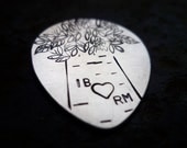custom personalized  hand stamped guitar pick plectrum music musical gift with sterling heart