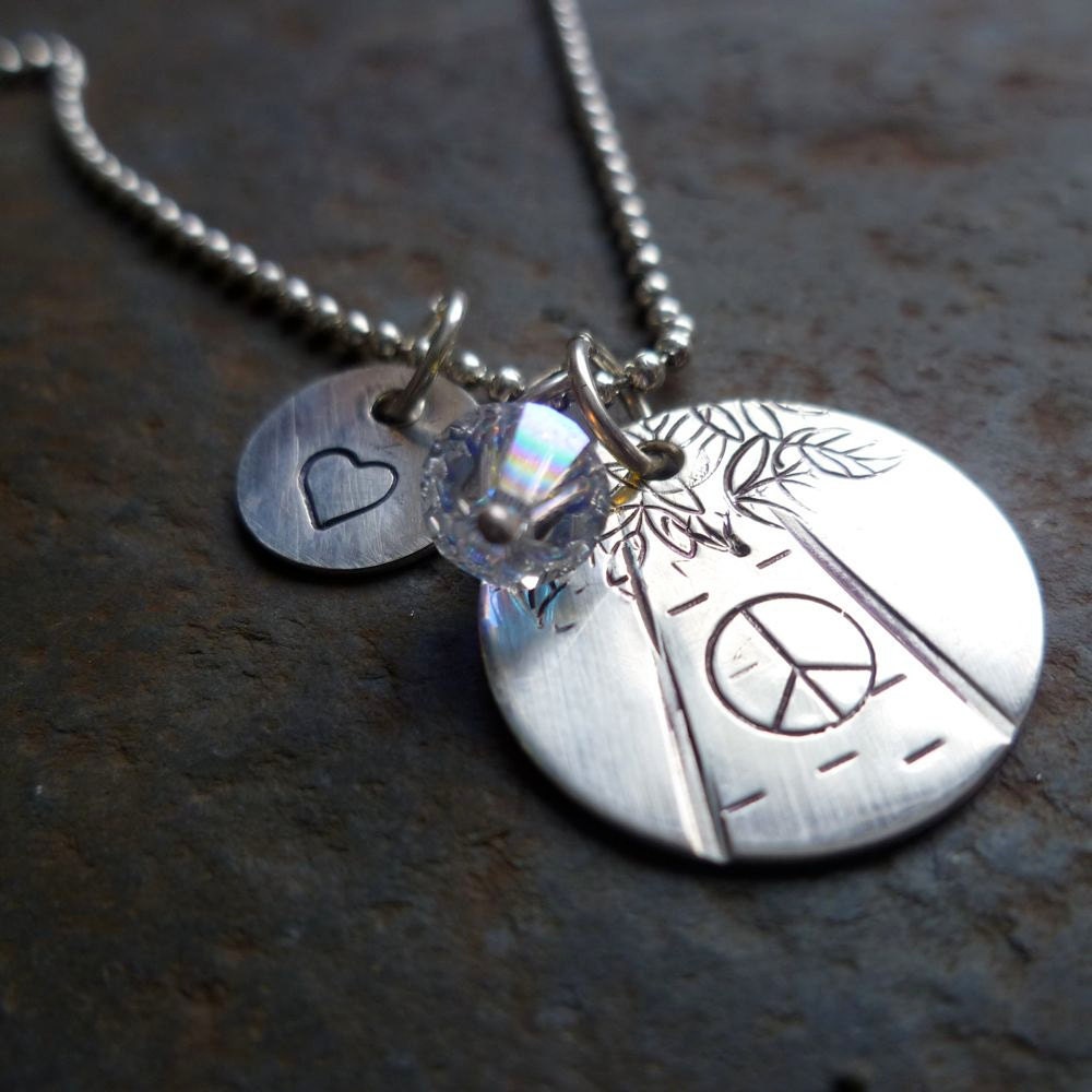 Sterling silver personalized necklace custom tree pendant heart tree lover peace charm