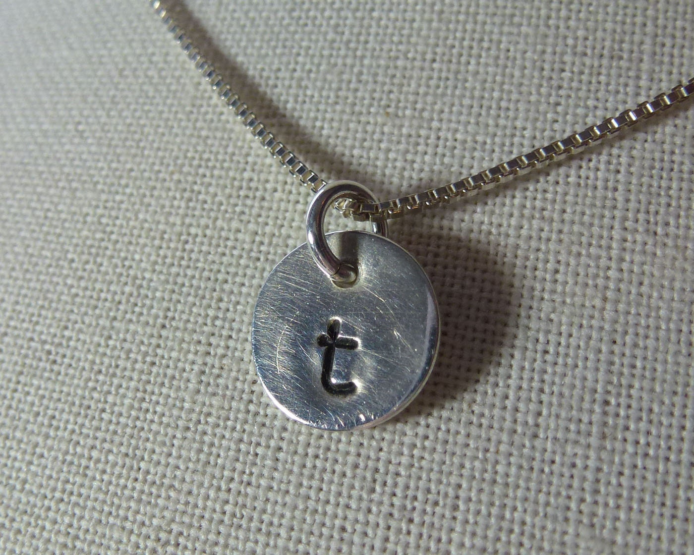 Tiny Hand Stamped Charm Custom Initial Necklace - 3/8" tiny charm - Moms Necklace - Personalized jewelry