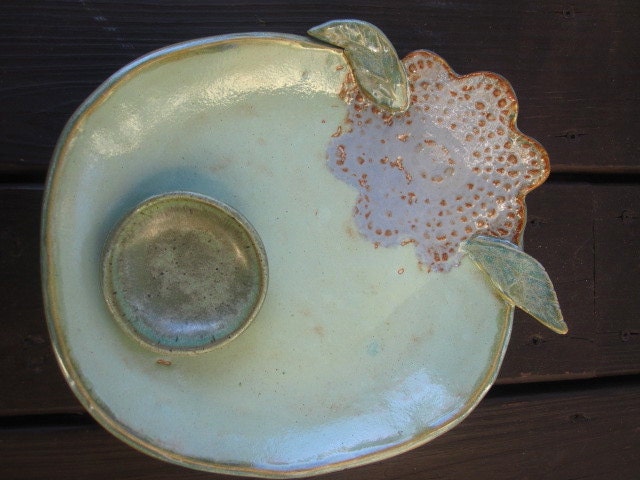 Green Flower Bowl and Dip bowl Set, Wedding Gift