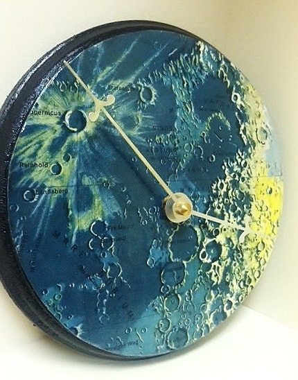 Vintage 1963 Moon Map Upcycled Wood Clock by cadencedesigns on etsy