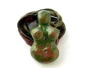 Green Earth Goddess Pendant on Silk Ribbon - earthdeva