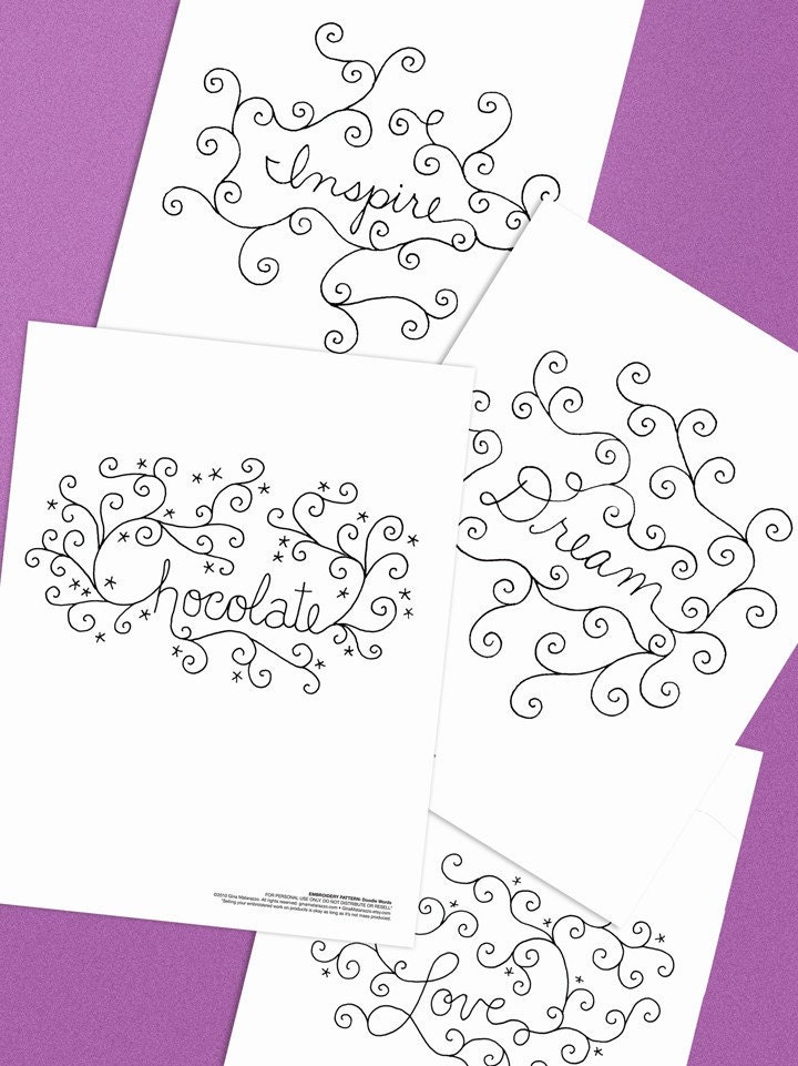 Embroidery Pattern of Word Doodles (Love Inspire Dream Chocolate)