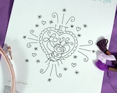 Embroidery Pattern Bee Love Hearts