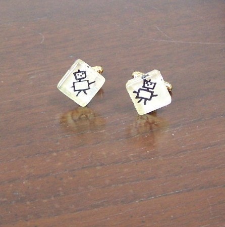 Mens Cuff Links Glass Tile Robot