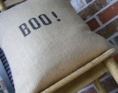 Elegant Halloween Collection Baby B O O Typography Burlap Pillow Slip Cover