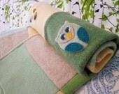 Owl Cashmere Quilt Wool Baby Blanket - Made to Order - your color choice - Heirloom Patchwork Baby Quilt - Acorns - Baby Shower Easter