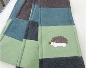 Hedgehog Cashmere Scarf Upcycled Sweaters - Pure Cashmere Patchwork Scarf. Made to Order. Woodland. Soft. Needle-felted appliqués