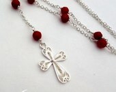 Red coral cross necklace