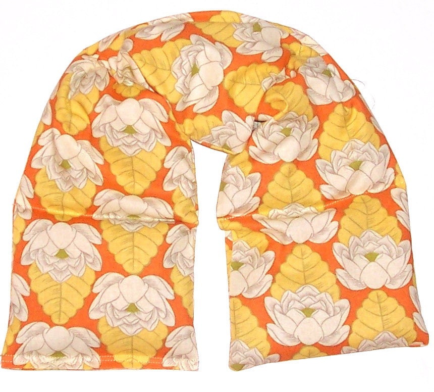 Therapy Neck and Shoulder Heat Wrap Microwavable Amy Butler Lotus Fabric Flaxseed and Lavender EXTRA LONG