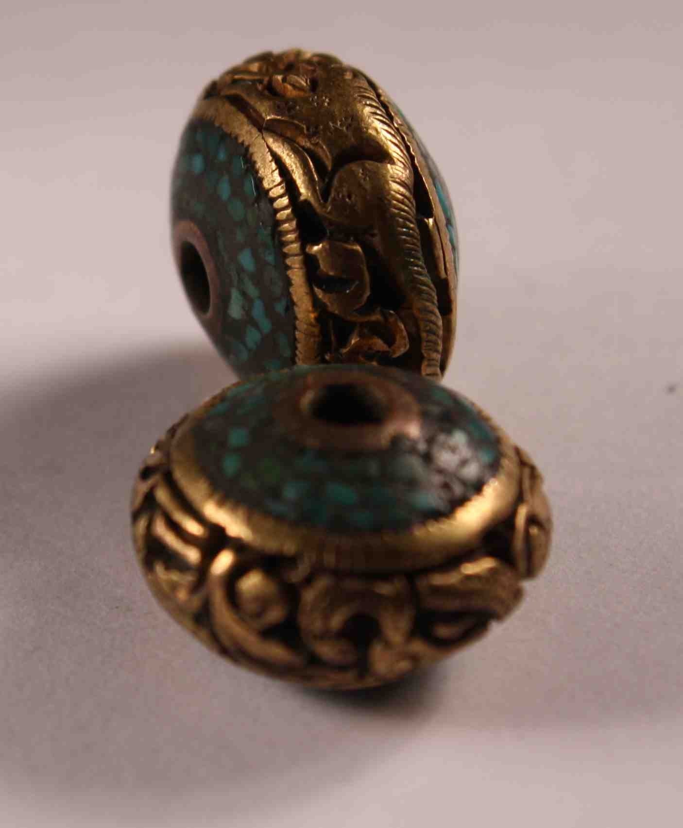 Beads Turquoise Inlay Hand Made Gold from Nepal