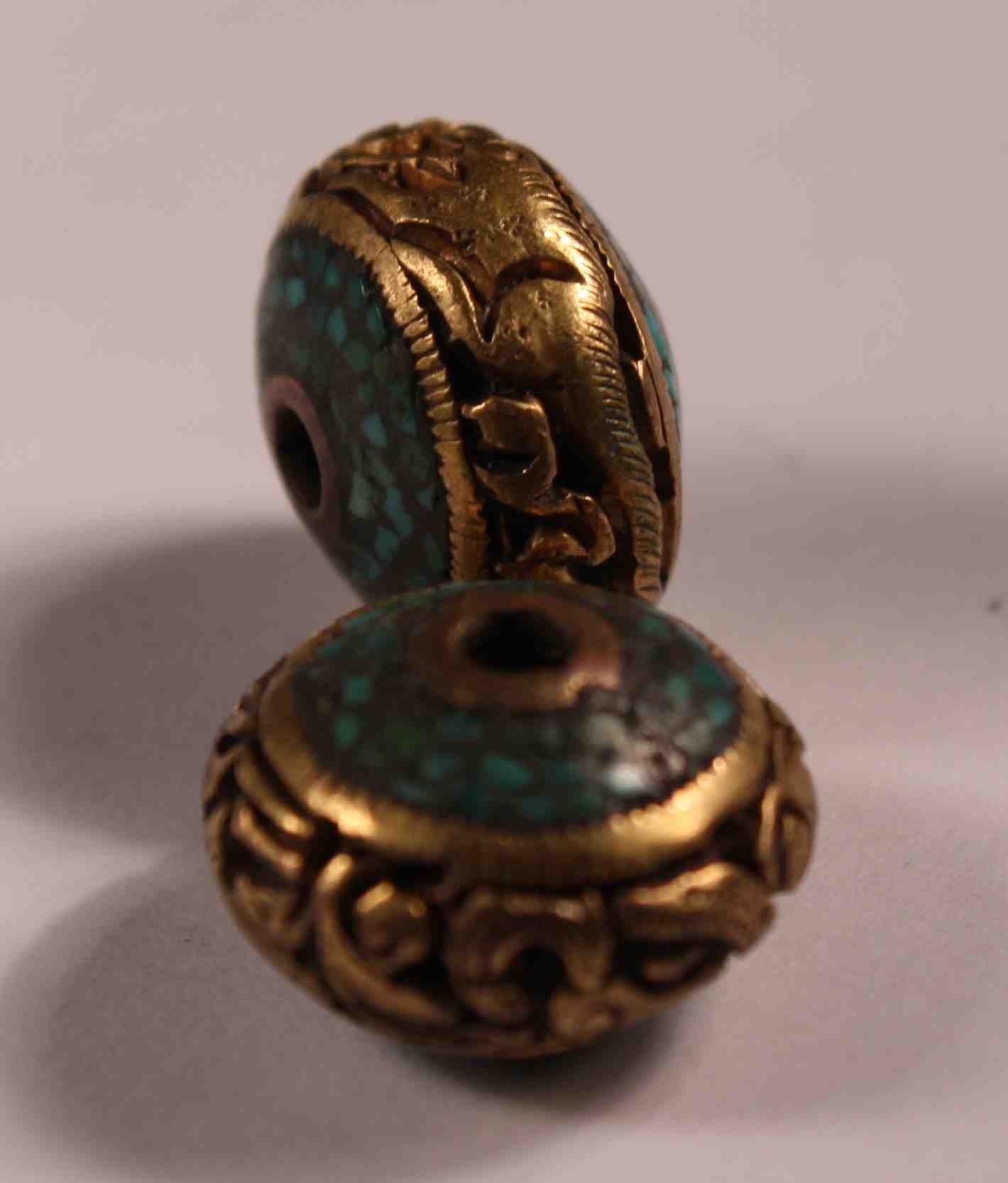 Beads Turquoise Inlay Hand Made Gold from Nepal