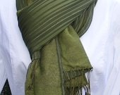 SALE Pashmina (green) with striped chiffon fabric