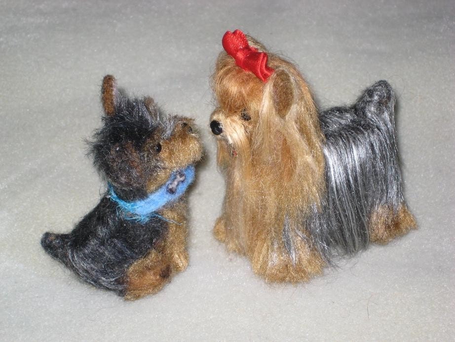 Needle Felted Yorkie Mom and Puppy Dog by Fiber Artist GERRY / the Ultimate Gift