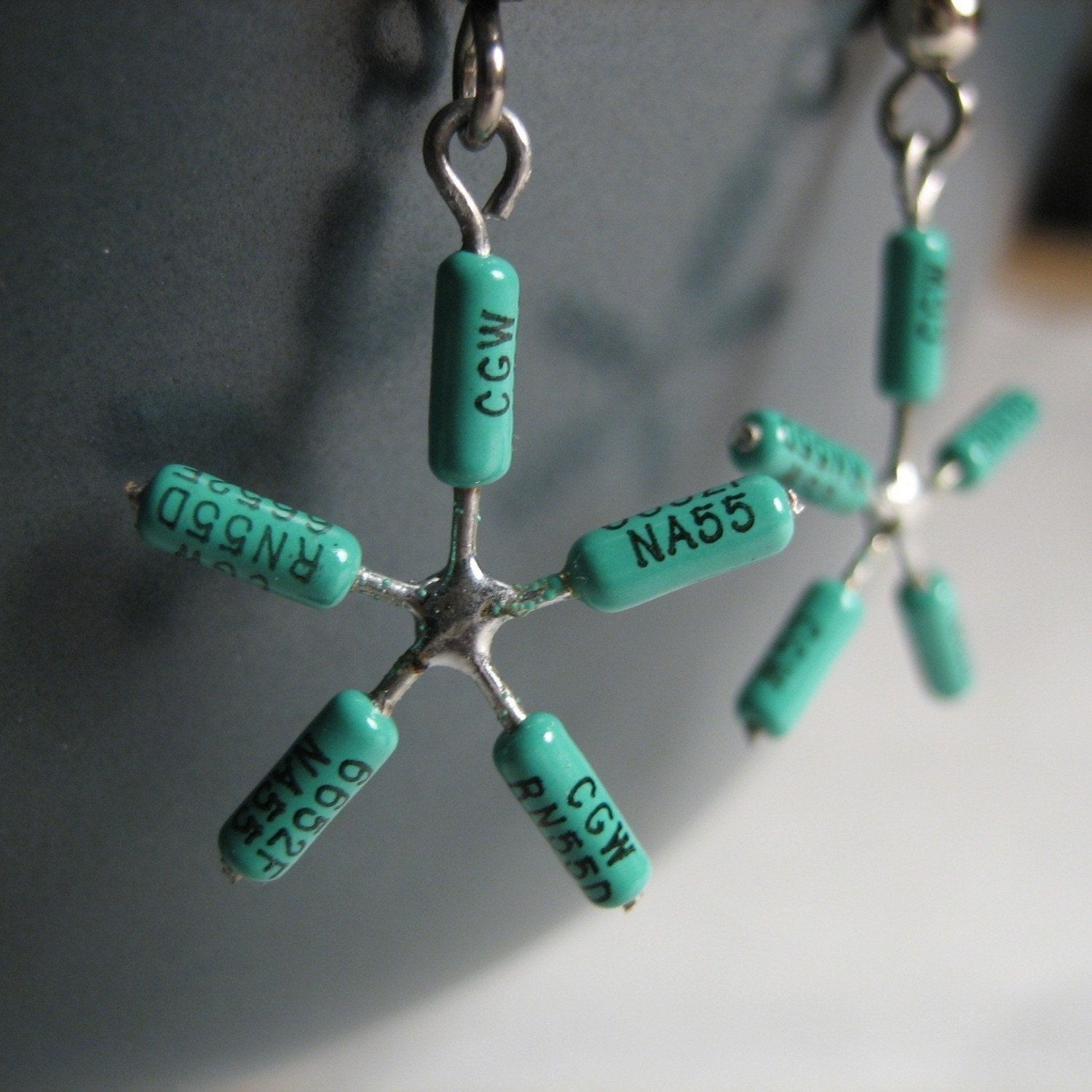 Green Stars resistor earrings