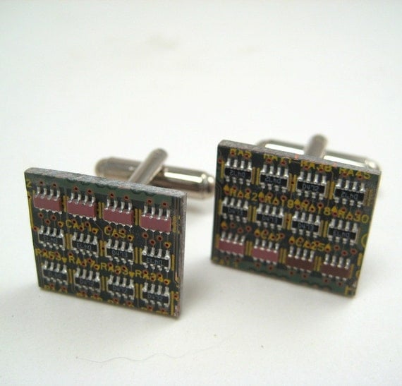 Green circuit board cufflinks