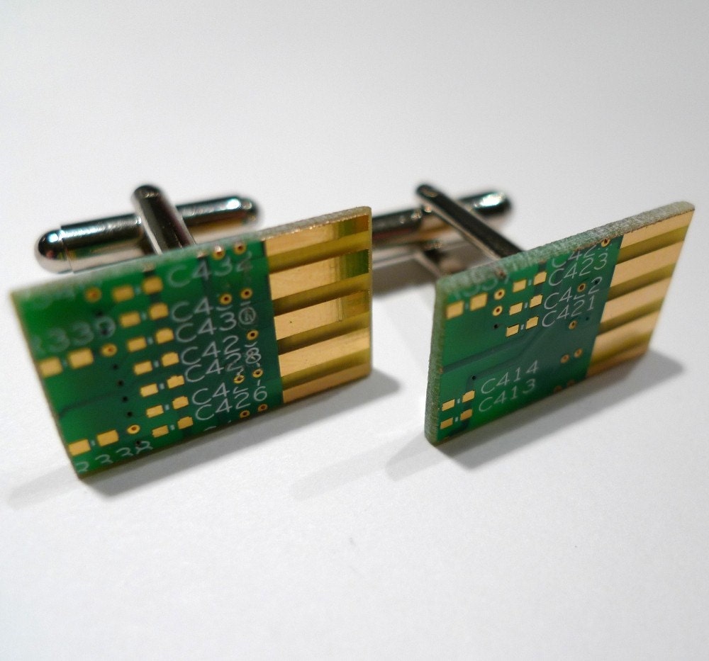 Green circuit board cufflinks