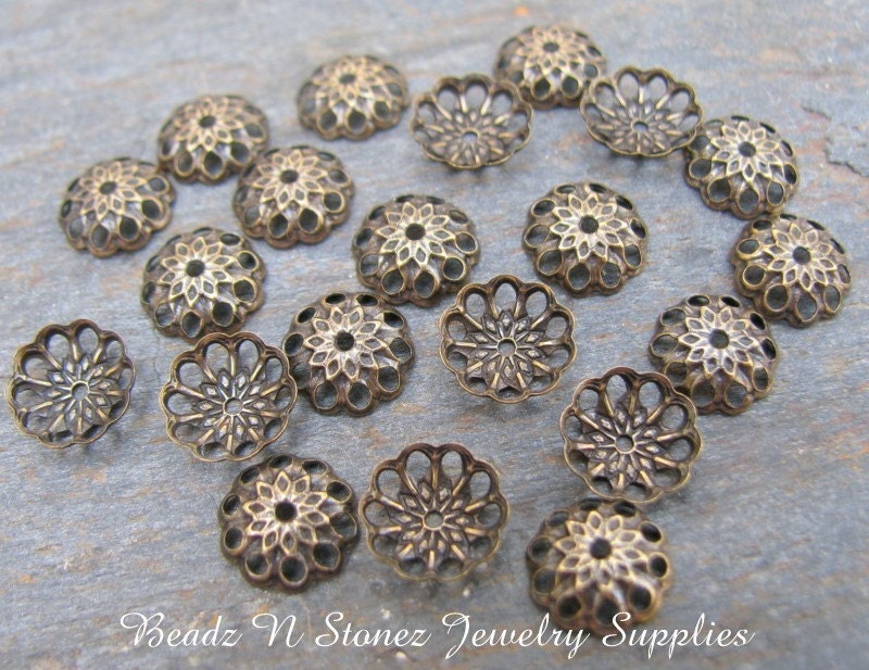 Antique Gold Brass 8mm Bead Caps - 50 PCS