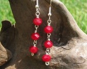 Candy Apple Red Czech Glass Dangle Earrings