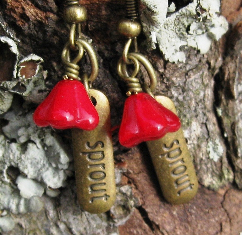 Sprout Floral Brass Dangle Earrings